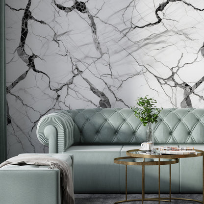Removable Wallpaper, Marble Design White and Black Marble - Peel & Stick, Reusable, Self Adhesive, 26" Panels, Easy Install, Seamless