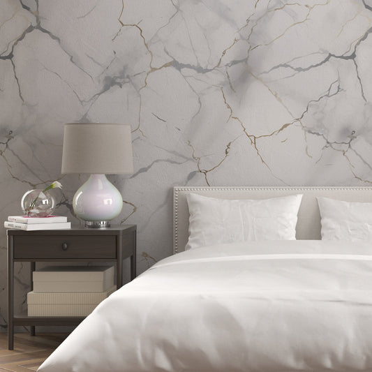 Removable Wallpaper, Marble Design White and Gold Marble - Peel & Stick, Reusable, Self Adhesive, 26" Panels, Easy Install, Seamless