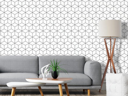 Removable Wallpaper, Black and White Geometric - Peel & Stick, Reusable, Self Adhesive, 26 Inch Fixed Panels, Easy Install, Seamless