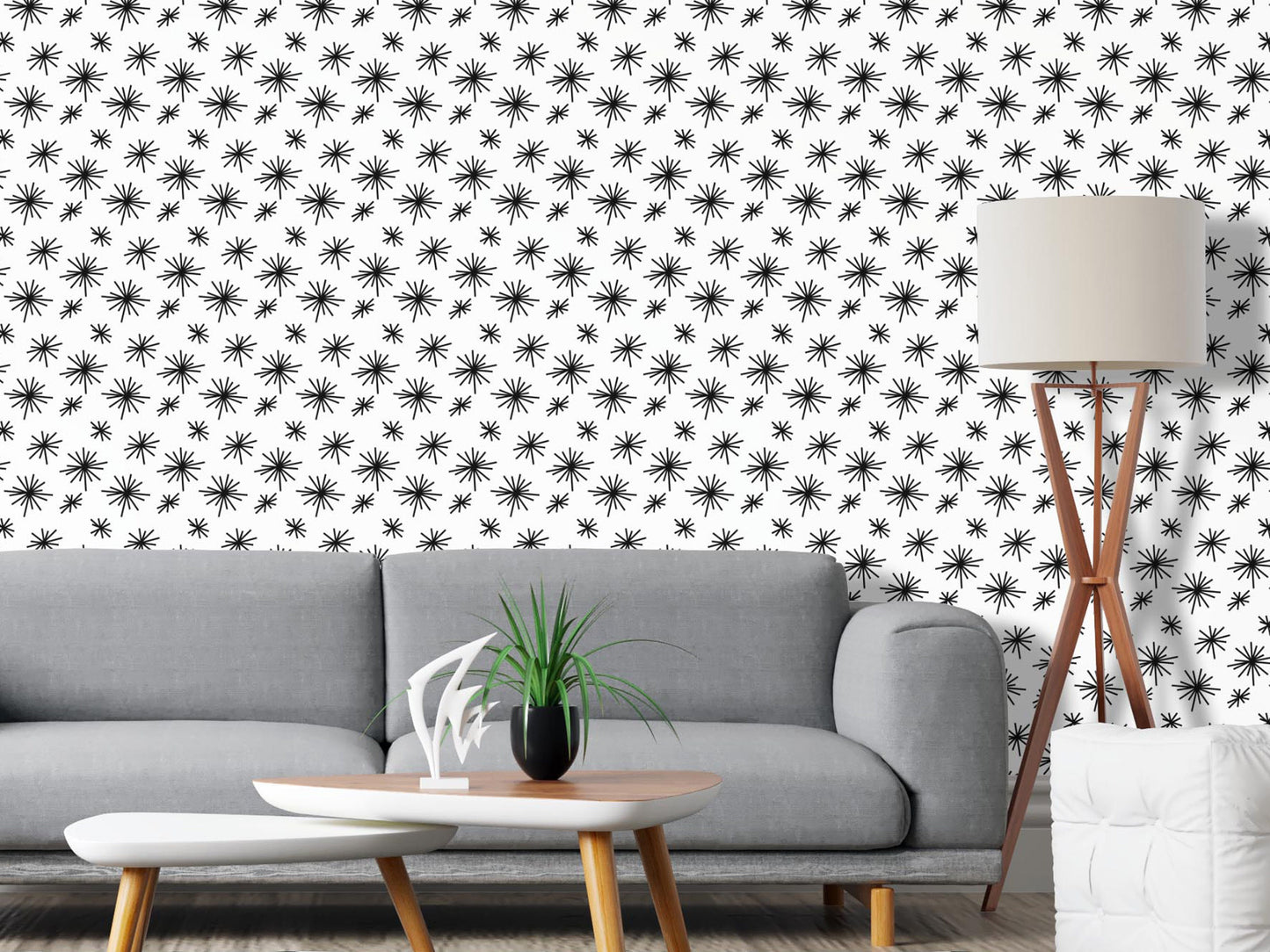 Removable Wallpaper, Black and White Shape Style -  Peel & Stick, Reusable, Self Adhesive, 26 Inch Fixed Panels Easy Install, Seamless