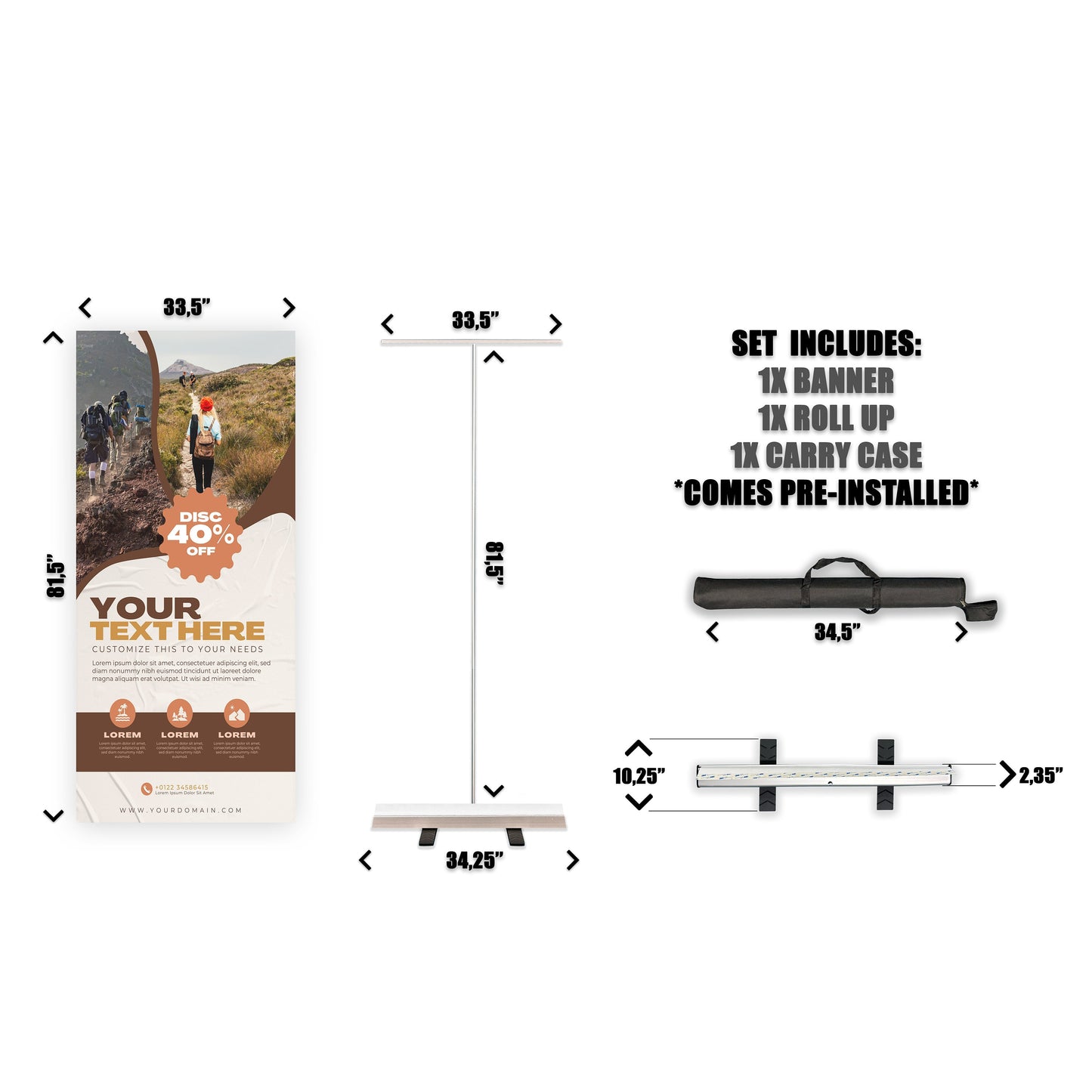 Retractable Banner Stand - P.O.P. Roll Up Banner Display - 81.75" X 24.5" - Banner Sign - Send Message For Custom Order