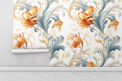 Removable Wallpaper, Cute Floral Orange Flower - Peel & Stick, Reusable, Self Adhesive, 26" Panels, Easy Install, Seamless