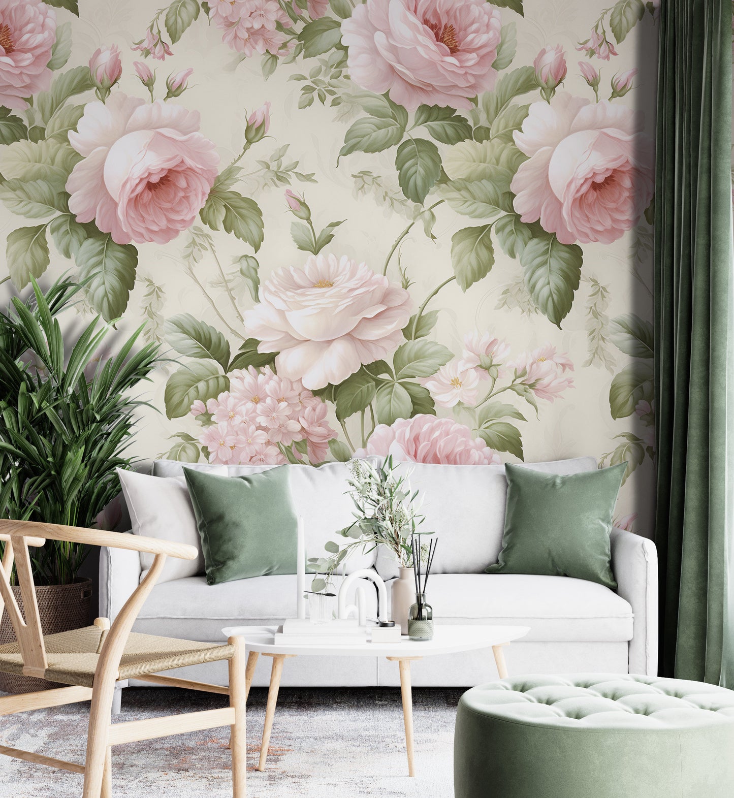 Removable Wallpaper, Pink Floral Cute Flower - Peel & Stick, Reusable, Self Adhesive, 26" Panels, Easy Install, Seamless