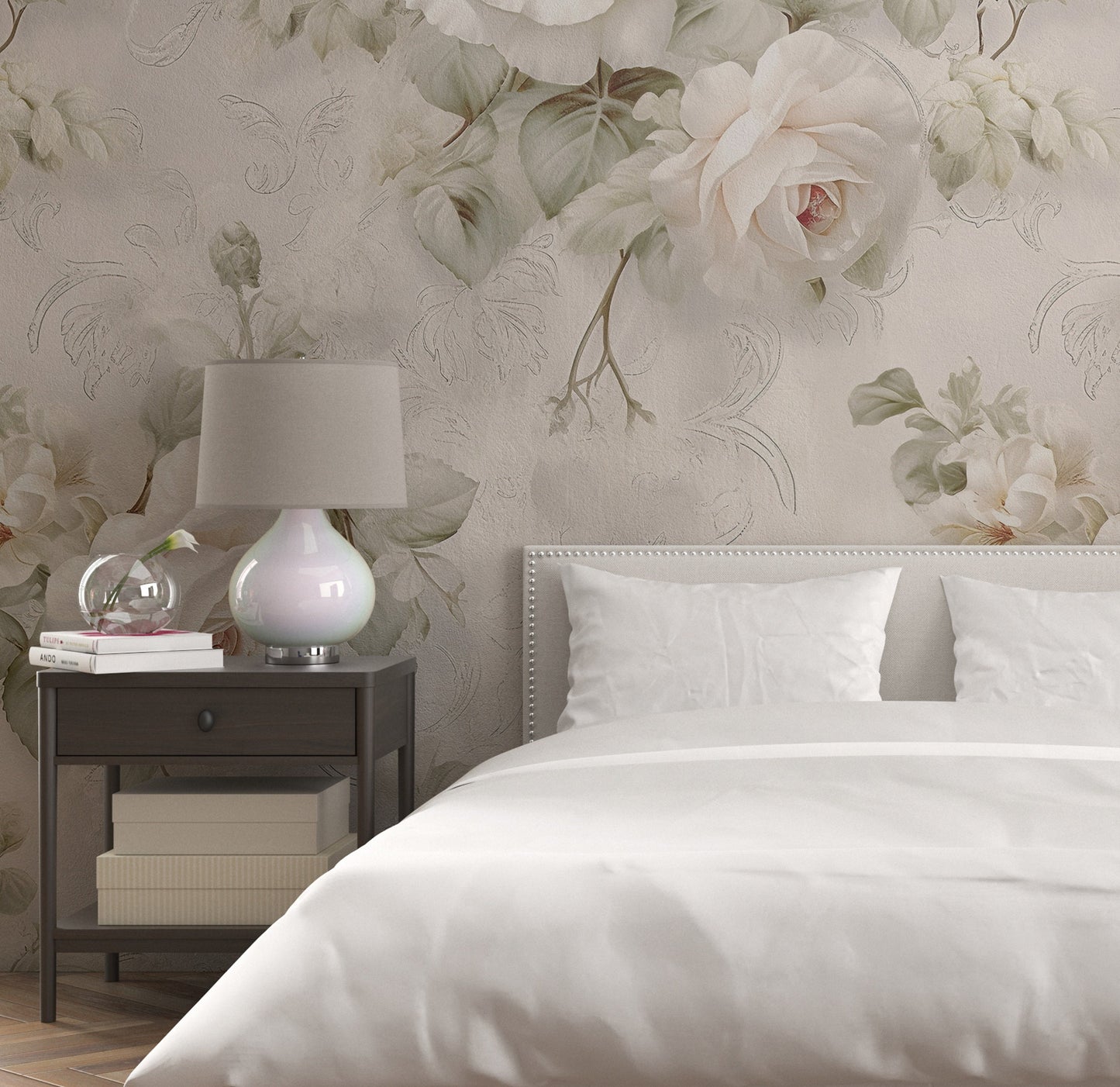 Removable Wallpaper, Beautiful White Flowers Floral - Peel & Stick, Reusable, Self Adhesive, 26" Panels, Easy Install, Seamless