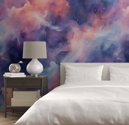 Removable Wallpaper, Blue and Orange Galaxy Design - Peel & Stick, Reusable, Self Adhesive, 26" Panels, Easy Install, Seamless