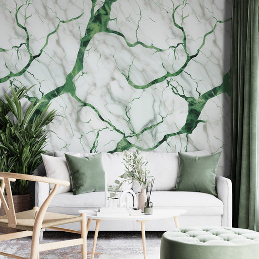 Removable Wallpaper, Green and White Beautiful Marble Design - Peel & Stick, Reusable, Self Adhesive, 26" Panels, Easy Install, Seamless