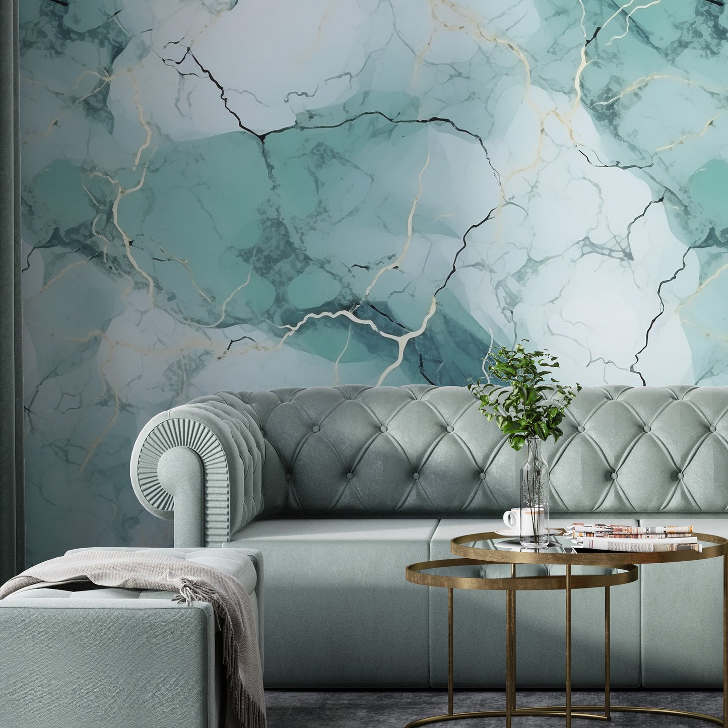 Removable Wallpaper, Sea Green Beautiful Marble - Peel & Stick, Reusable, Self Adhesive, 26" Panels, Easy Install, Seamless