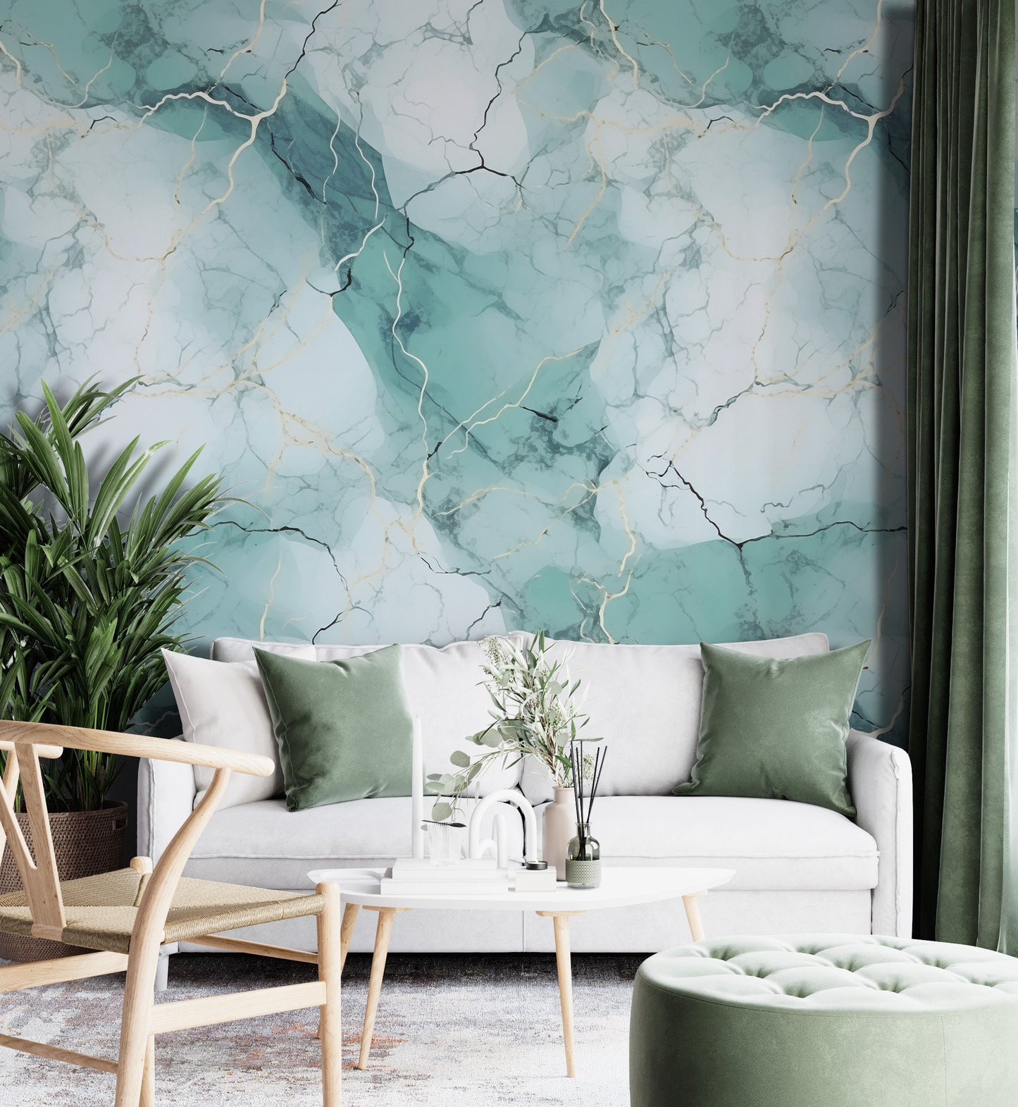 Removable Wallpaper, Sea Green Beautiful Marble - Peel & Stick, Reusable, Self Adhesive, 26" Panels, Easy Install, Seamless