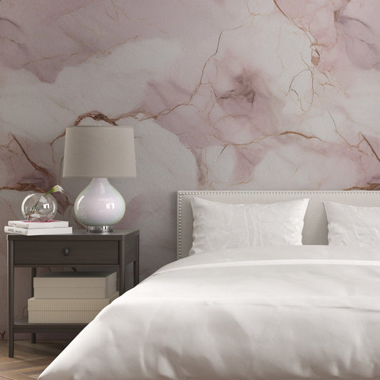 Removable Wallpaper, White and Pink Marble - Peel & Stick, Reusable, Self Adhesive, 26" Panels, Easy Install, Seamless