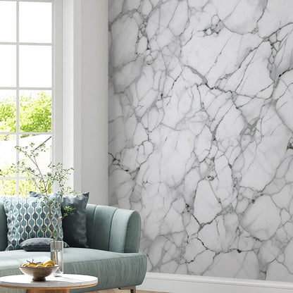 Removable Wallpaper, White and Gray Marble Design - Peel & Stick, Reusable, Self Adhesive, 26" Panels, Easy Install, Seamless