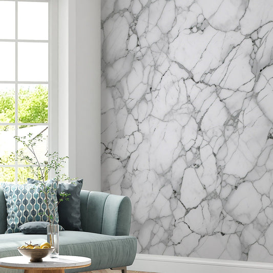 Removable Wallpaper, White and Gray Marble Design - Peel & Stick, Reusable, Self Adhesive, 26" Panels, Easy Install, Seamless