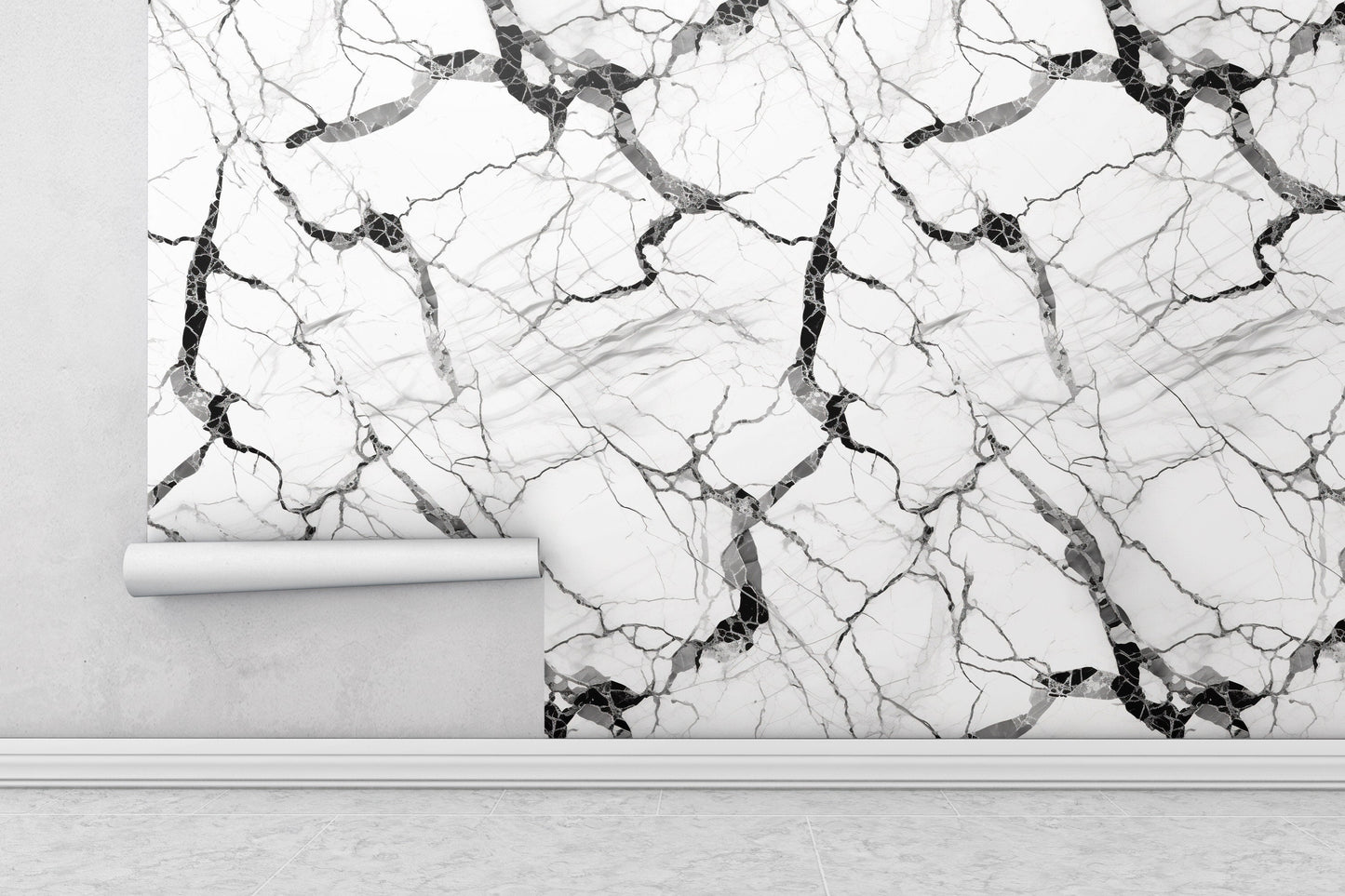 Removable Wallpaper, Marble Design White and Black Marble - Peel & Stick, Reusable, Self Adhesive, 26" Panels, Easy Install, Seamless