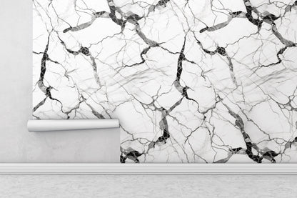 Removable Wallpaper, Marble Design White and Black Marble - Peel & Stick, Reusable, Self Adhesive, 26" Panels, Easy Install, Seamless