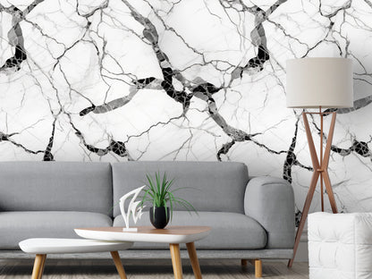 Removable Wallpaper, Marble Design White and Black Marble - Peel & Stick, Reusable, Self Adhesive, 26" Panels, Easy Install, Seamless