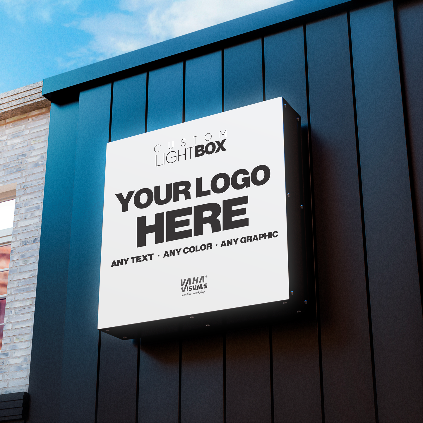 Custom Square Lightbox Sign – LED Illuminated Outdoor Logo Sign for Storefronts & Buildings